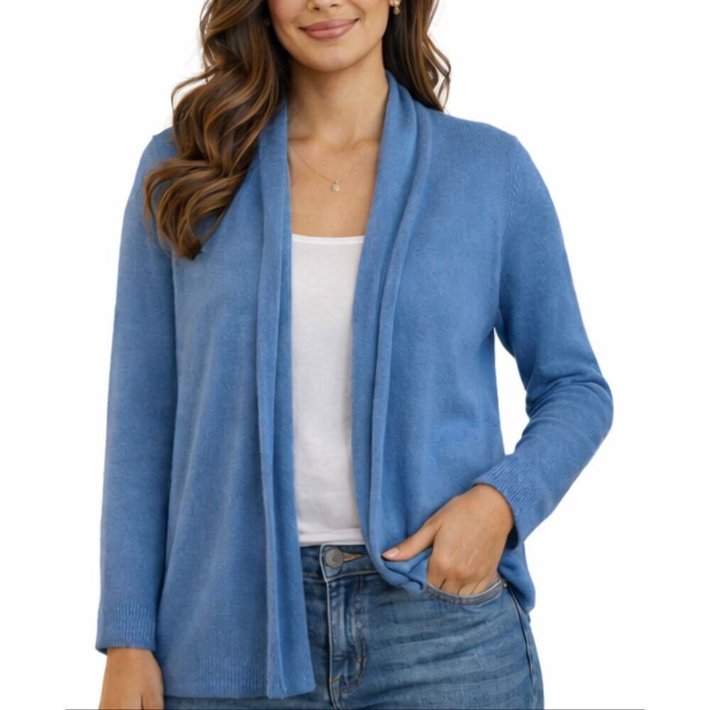 Sara Campbell 100% Cashmere Blue Featherweight Cardigan Small